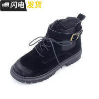 复古磨砂皮马丁靴女2022新款平底英伦靴子女短筒皮带扣短靴学院风启如