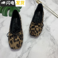 大鼻女鞋豹纹圆头单鞋 配毛毛垫秋鞋浅口蝴蝶结奶奶鞋 豹纹平底鞋启如休闲鞋