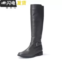 靴子低跟圆头拉链高筒靴骑士靴启如