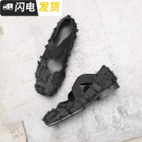 暗黑萝莉晚晚复古手工芭蕾舞平底鞋方头单鞋女温柔仙女交叉绑带鞋启如女士高帮鞋