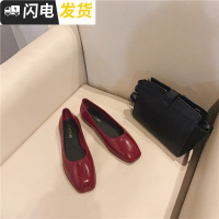 韩国气质简约纯色方头奶奶鞋百搭浅口平底鞋防滑单鞋果冻鞋秋启如休闲鞋