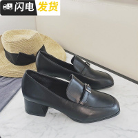 粗跟单鞋女2022新款ins小皮鞋女英伦风复古平底红休闲乐福女鞋启如休闲鞋