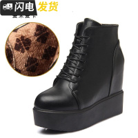 秋冬女鞋内增高短靴女靴子坡跟厚底马丁靴潮英伦风系带单靴雪地靴启如