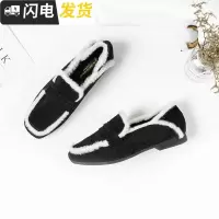 2022新款豆豆鞋女红休闲平底懒人一脚蹬毛毛鞋女冬外穿加绒单鞋启如女士靴子
