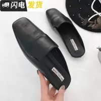 chic拖鞋女春季外穿2022新款穆勒鞋方头一脚蹬懒人平底头半拖鞋启如