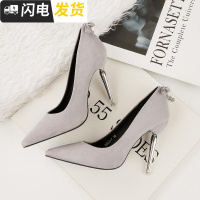 金属细钢跟高跟鞋钻尖头11cm绒面红色职业ol蝴蝶结礼仪车模单鞋启如休闲鞋