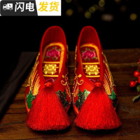 老北京亮片绣花鞋中式婚鞋红色平底女鞋新娘秀禾鞋千层底流苏布鞋启如休闲鞋休闲鞋
