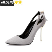 春秋季新款性感夜店超高跟鞋细跟尖头镂空黑色绒面单鞋女10cm启如休闲鞋