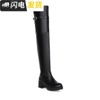 2022秋冬显瘦过膝长靴子圆头侧拉链粗跟中跟女鞋百搭皮带扣骑士靴启如