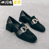 小皮鞋女英伦一脚蹬乐福鞋晚晚鞋百搭红款粗跟中跟单鞋方头女鞋启如休闲鞋