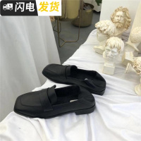ins小皮鞋女英伦18新款百搭韩版复古方头学院风低跟单鞋女一脚蹬启如休闲鞋