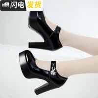 2022春职业走秀正装大码女鞋超高跟粗跟工作鞋漆皮防台旗袍单鞋启如休闲鞋