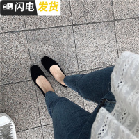 春秋新款复古绒面chic百搭浅口单鞋女ins方头平底鞋果冻鞋启如休闲鞋