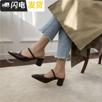 现在还有点冷飕飕,但是真的很好看哒,松紧细带粗跟OL低帮鞋半托启如休闲鞋休闲鞋