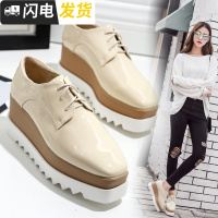 2022冬季新款英伦松糕鞋女厚底方头韩版系帯单鞋女增高鞋休闲鞋女启如休闲鞋