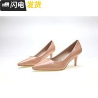 裸色尖头高跟鞋女细跟浅口红色女鞋银色中跟女单鞋黑色漆皮职业鞋启如休闲鞋