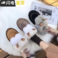 毛毛拖鞋女外穿2022新款韩版红蝴蝶结包头毛球半托冬季居家平底启如