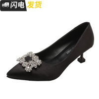 少女高跟鞋女细跟秋季2022新款猫跟鞋百搭5cm单鞋新娘婚鞋伴娘鞋启如高帮鞋