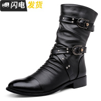 秋冬中帮韩版潮流马丁靴高帮长筒英伦时尚男靴子保暖尖头皮靴启如