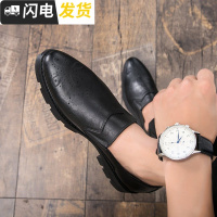 英伦男士尖头皮鞋厚底松糕懒人休闲皮鞋商务布洛克花夜店内增高启如休闲鞋休闲鞋