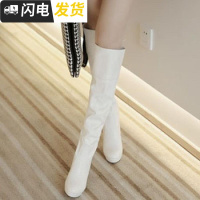 2022秋冬白色女靴子防台系带韩版皮靴高跟及膝长靴女棉靴子启如
