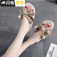 拖鞋红时尚新款蝴蝶结人字拖海边度假坡跟防滑夹角女式凉拖鞋启如