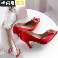 龙凤鞋婚鞋女2018新款红色尖头细跟高跟鞋敬酒新娘鞋大码结婚鞋子启如休闲鞋