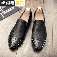 夜店型师柳钉潮鞋英伦风尖头潮鞋休闲鞋套脚小皮鞋韩版个性男鞋启如休闲鞋