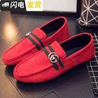 2018新款红男鞋韩版潮流豆豆鞋男快手红人红色精神社会小伙鞋子启如休闲鞋休闲鞋