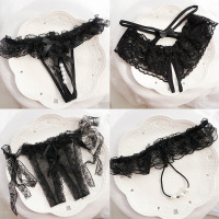 性感内裤礼盒女黑色4条装蕾丝花边内裤纱透明刺绣诱惑低腰三角裤