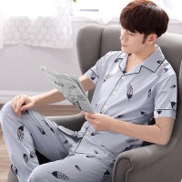 男士睡衣夏季短袖长裤春秋青少年薄款夏天男式家居服套装