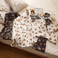 韩国ins潮情侣睡衣女春秋长袖网红小熊冬季大码男家居服套装