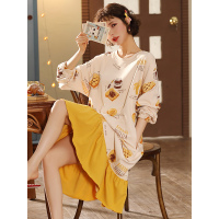 韩版睡衣女春秋季长袖学生中长款睡裙女秋冬甜美可爱家居服夏