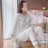 睡衣女士春秋冬季2021年新款薄款棉质长袖可爱家居服两件套装爱心