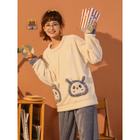 法兰绒睡衣女秋冬季两件套韩版甜美可爱珊瑚绒加厚保暖外穿家居服