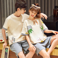 新短袖睡衣情侣夏季棉质韩版休闲家居服男女短裤春夏宽松两件套装