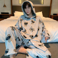 珊瑚绒情侣睡衣男秋冬季加厚加绒款男士长袖法兰绒睡袍家居服套装