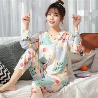 睡衣女士春秋季梭织绸薄款夏季长袖绵绸人造棉两件套装家居服