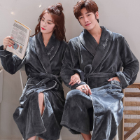 睡袍男秋冬季珊瑚绒保暖加厚情侣睡衣法兰绒浴袍女长款大码家居服