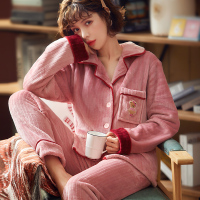 睡衣女冬季珊瑚绒加厚加绒秋冬女士毛绒保暖冬天法兰绒家居服套装