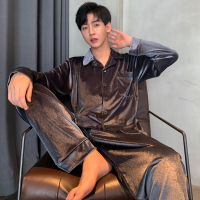金丝绒睡衣男秋冬季长袖薄款保暖男士珊瑚绒情侣家居服春秋款套装