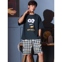 男士睡衣夏季短袖卡通青少年男式夏天薄款家居服学生套装