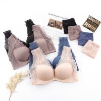 前扣式内衣女套装蕾丝美背无钢圈小胸聚拢加厚款防下垂收副乳文胸