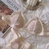 法式性感蕾丝内衣超薄款无钢圈大胸显小胸罩文胸bra少女日系套装