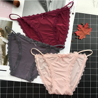 丝滑面料冰丝牛奶丝女式低腰蕾丝边细带三角内裤女 性感裤衩