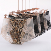 豹纹女士内裤性惑大码冰丝超薄透视蕾丝激情诱惑火辣胖mm透明纯棉