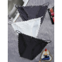 性感惑冰丝内裤女蕾丝低腰透气黑白火辣诱惑少女生三角裤头夏薄款