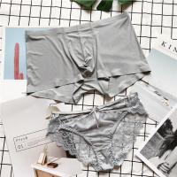 新款无痕冰丝情侣内裤蕾丝男女纯棉内衣套装情侣款性感可爱