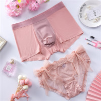 新款情侣内裤冰丝创意蕾丝可爱情侣款蝴蝶结性感火辣诱惑内衣套装