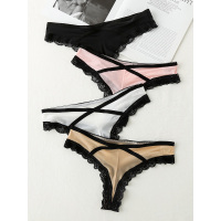 3条装性感内裤女蕾丝火辣T裤欧美学生无痕冰丝女士纯棉裆丁字裤头